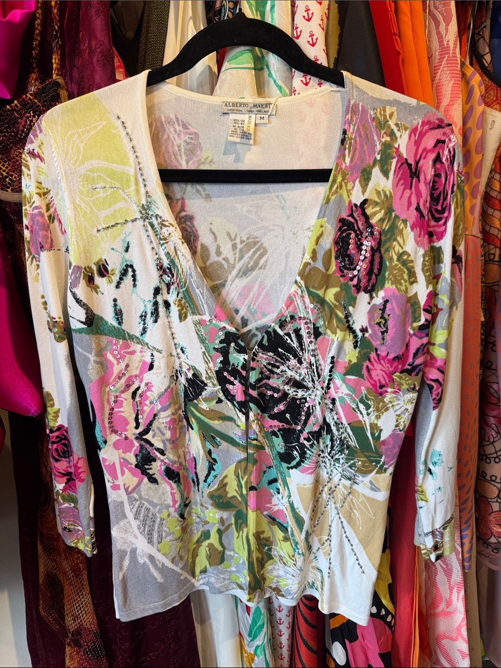Alberto Makali Pink, Green and Black Floral V-Neck Cardigan